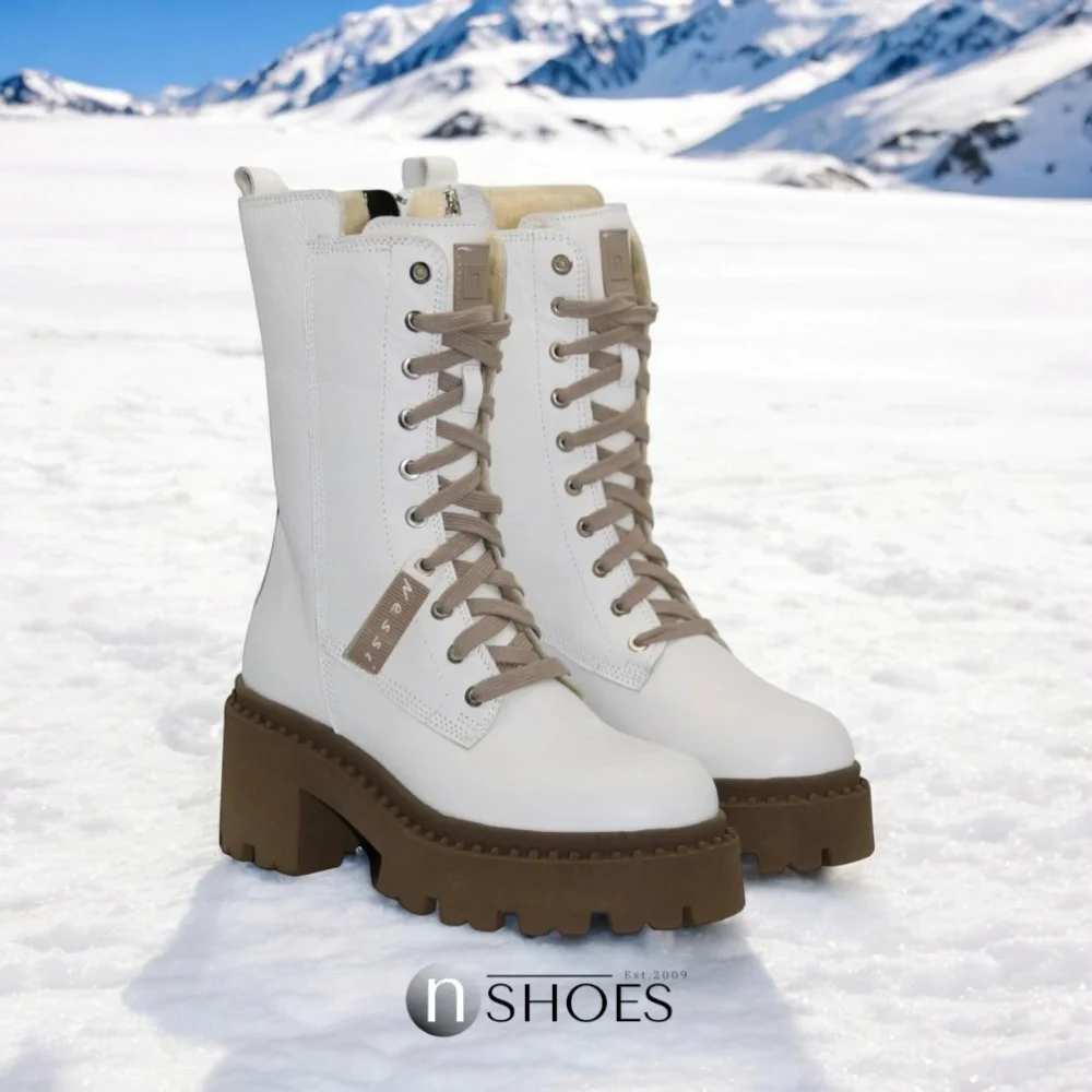 Women’s White Winter Boots Nessi 23535 bialy in Genuine Leather