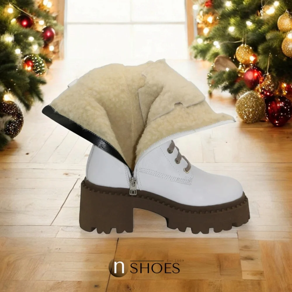Women’s White Winter Boots Nessi 23535 bialy in Genuine Leather