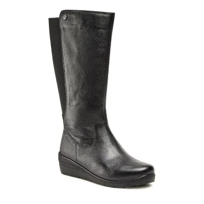 Women's black leather demi seasonal Go Soft WI23-WARUNA-06 Black 5437 wide leg leather boots from the European brand