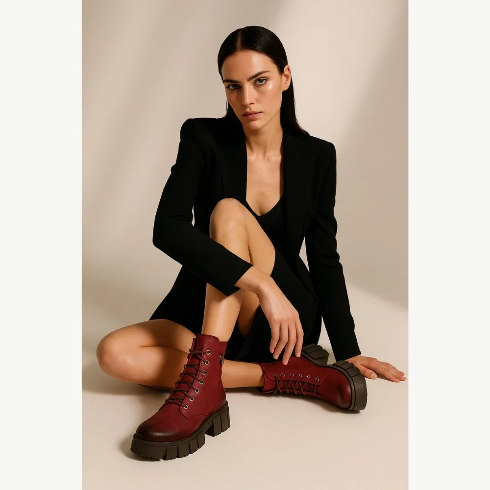 Бордовые зимние ботинки Contes 626 Bordo Flot 5464 из натуральной кожи