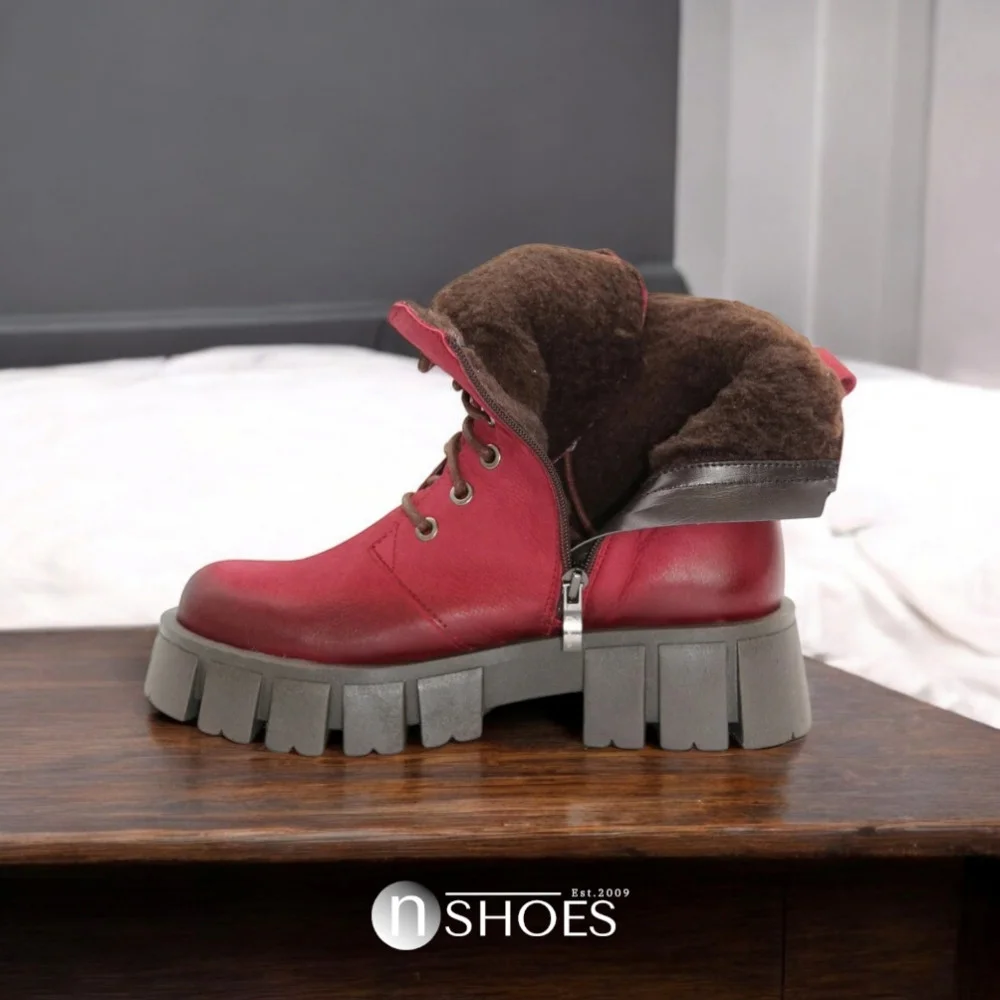 Бордовые зимние ботинки Contes 626 Bordo Flot 5464 из натуральной кожи