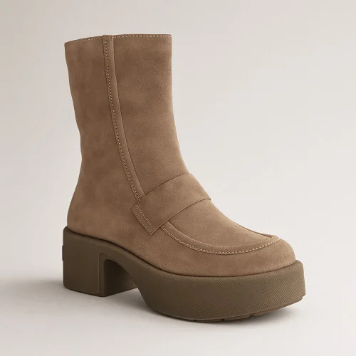 Жіночі бежеві зимові черевики Simen 6415a w.ebano 5465 на підборах зі знижкою з натуральної шкіри та натуральної вовни від польської фабрики