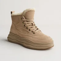 Женские бежевые зимние кроссовки ботинки Lonza 179491 oao-zm837 beige 5478 со скидкой из натуральной кожи замши