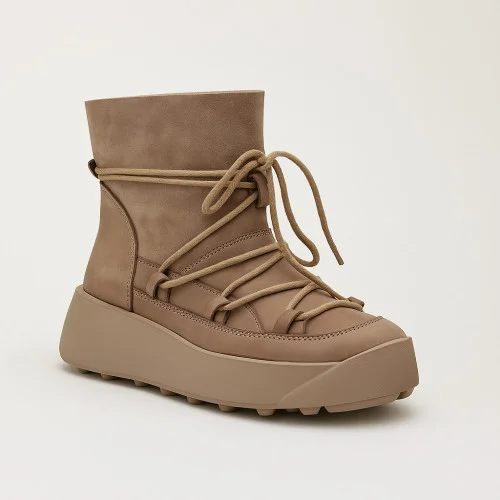 Женские бежевые зимние ботинки угги Best But 1293 Capucino Taupe Velw 5485 из натуральной кожи с утеплением из шерсти от полького бренда