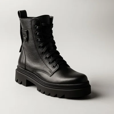 Women's demi-season leather boots Pollonus 5-1447-010 czarny verona 5494 made of genuine leather from a Polish factory Women's demi-season leather boots Pollonus 5-1447-010 czarny verona 5494 made of genuine leather from a Polish factory