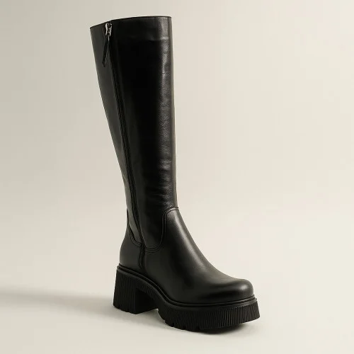 Жіночі чорні шкіряні чоботи зима Simen 6451a czarny 5496 з натуральної шкіри з утепленням з натуральної вовни від польської фабрики