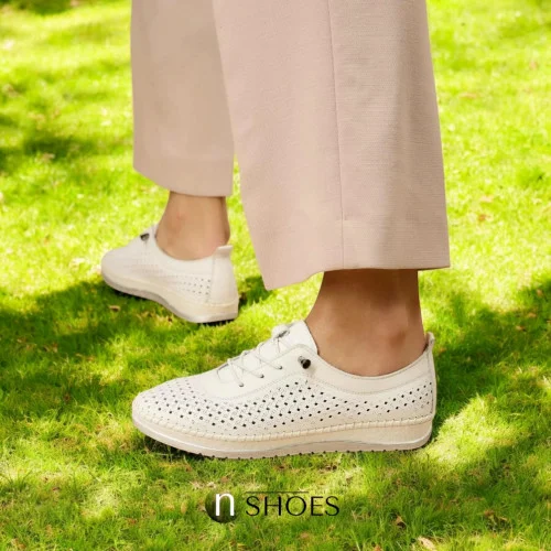 Жіночі білі шкіряні мокасини з перфорацією Anna Lucci 194785 184857 192872 1800 WHITE 5787 з натуральної шкіри