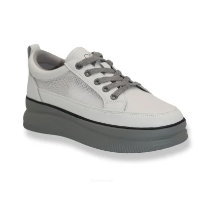 Women's white leather loafers Lonza 185616 ML-8962-11W WHITEGREY 5567
