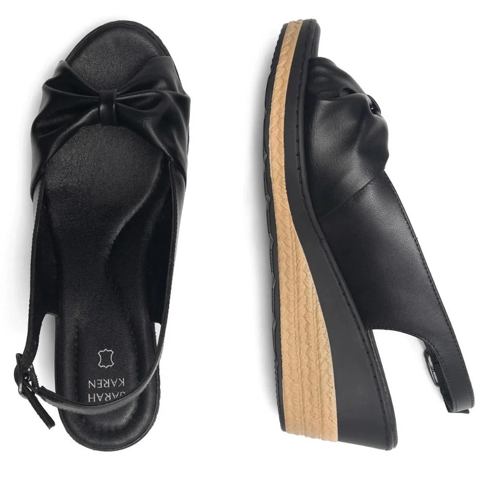 Женские черные кожаные босоножки на танкетке Sarah Karen EST-FIONA-04 5575