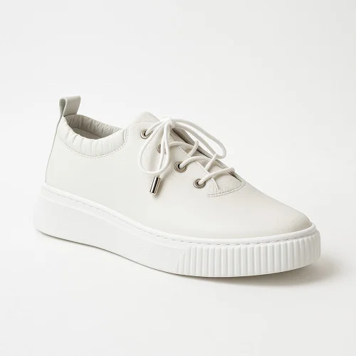 Women's white leather sneakers Simen 6847a floater bianco seamless and soft 5584 made of genuine leather from a Polish factory