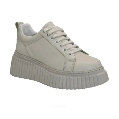 Women's beige leather wedge sneakers La Pinta 6021 0774-akl100d-1 5586 made of genuine leather from a Turkish manufacturer