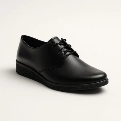 Women's black leather lace-up shoes Kaloszyki 2470 ol czarni with insole 5589 demi-season made of genuine leather from a Polish factory