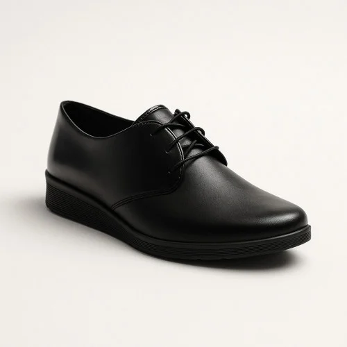 Women's black leather lace-up shoes Kaloszyki 2470 ol czarni with orthopedic insole 5589 demi-season made of genuine leather from a Polish factory