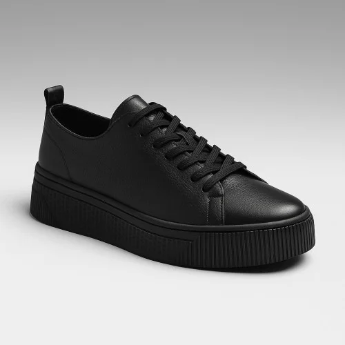 Women's black leather sneakers Simen 6866a floter czarny 5591 demi-season made of genuine leather from a Polish factory