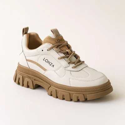 Women's white and beige sneakers moccasins Lonza 183970 23-599-3a beige 5596