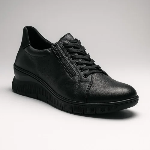 Жіночі шкіряні чорні кросівки Wasak 0703 czarny groszek 5601 від польської фабрики