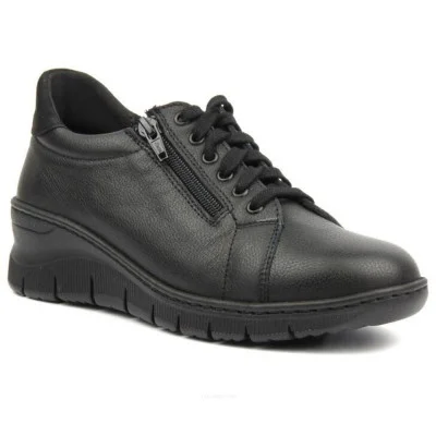 Women's leather black sneakers Wasak 0703 czarny groszek 5601 from the Polish factory
