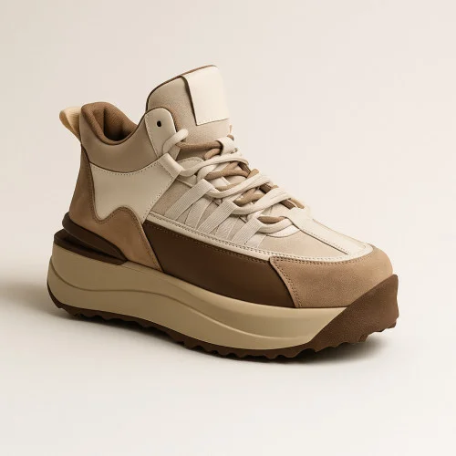 Women's beige fashionable leather sneakers Lonza 186476 23023-1 khaki 5607 for spring