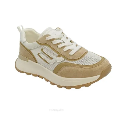 Women's white-beige leather sneakers with side perforations Lonza 185157 523-22031-3 white-beige 5621