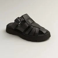 Жіночі чорні шкіряні шльопанці з ремінцями та закритим носком на грубій підошві Fabio Monelli 186942 939-24543-128 black 5624