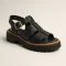Women's black leather sandals Simen 6817a czarny 5637 sole with tread and wide intersecting stripes on the front