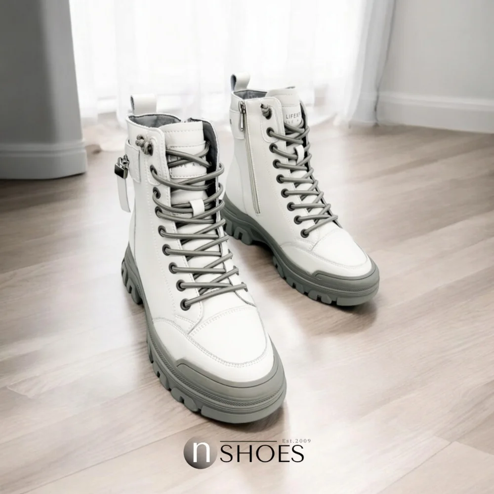 Женские светлые зимние ботинки ALLSY Lonza из натуральной кожи модель 5689