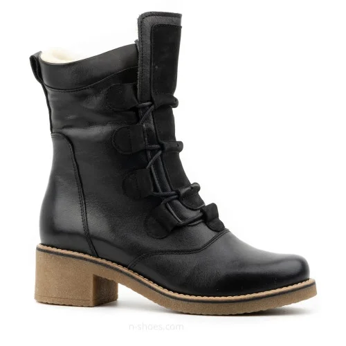 Women's black winter boots with heels Fabiani Best But 317 czarny 5709 comfortable made of genuine leather and wool from a Polish factory