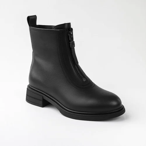 Women's black leather demi-season boots Anna Lucci 190873 dx793-9a black 5714 front zipper for autumn and spring made of genuine leather