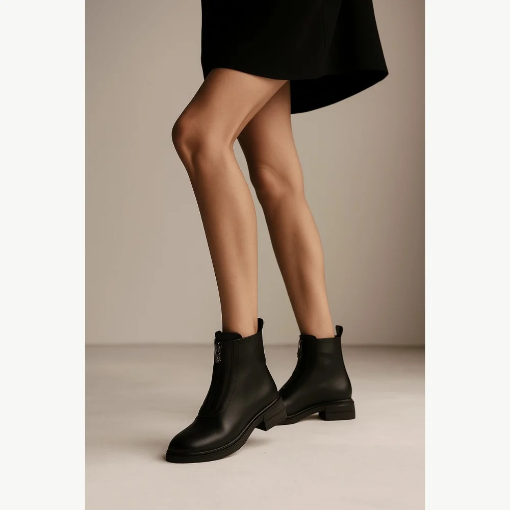 Women’s Black Leather Mid-Season Boots Anna Lucci 190873 dx793-9a black 5714