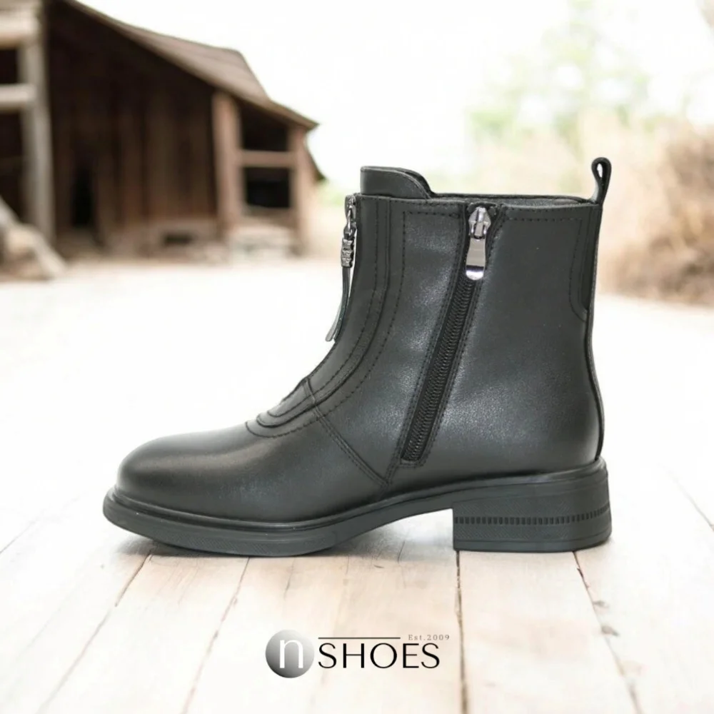 Women’s Black Leather Mid-Season Boots Anna Lucci 190873 dx793-9a black 5714