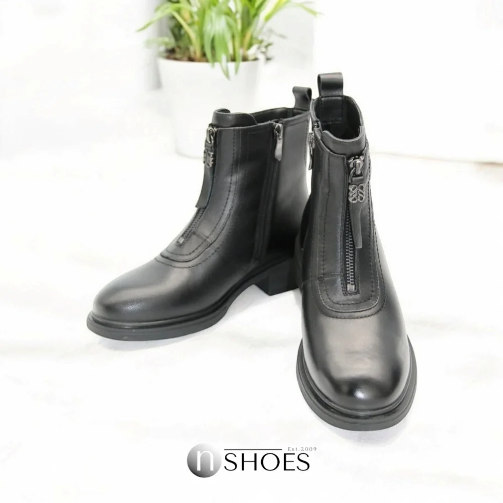 Women’s Black Leather Mid-Season Boots Anna Lucci 190873 dx793-9a black 5714