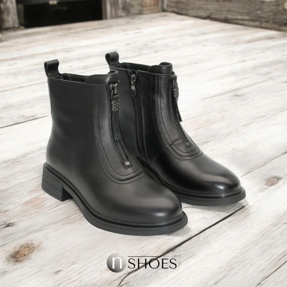 Women’s Black Leather Mid-Season Boots Anna Lucci 190873 dx793-9a black 5714