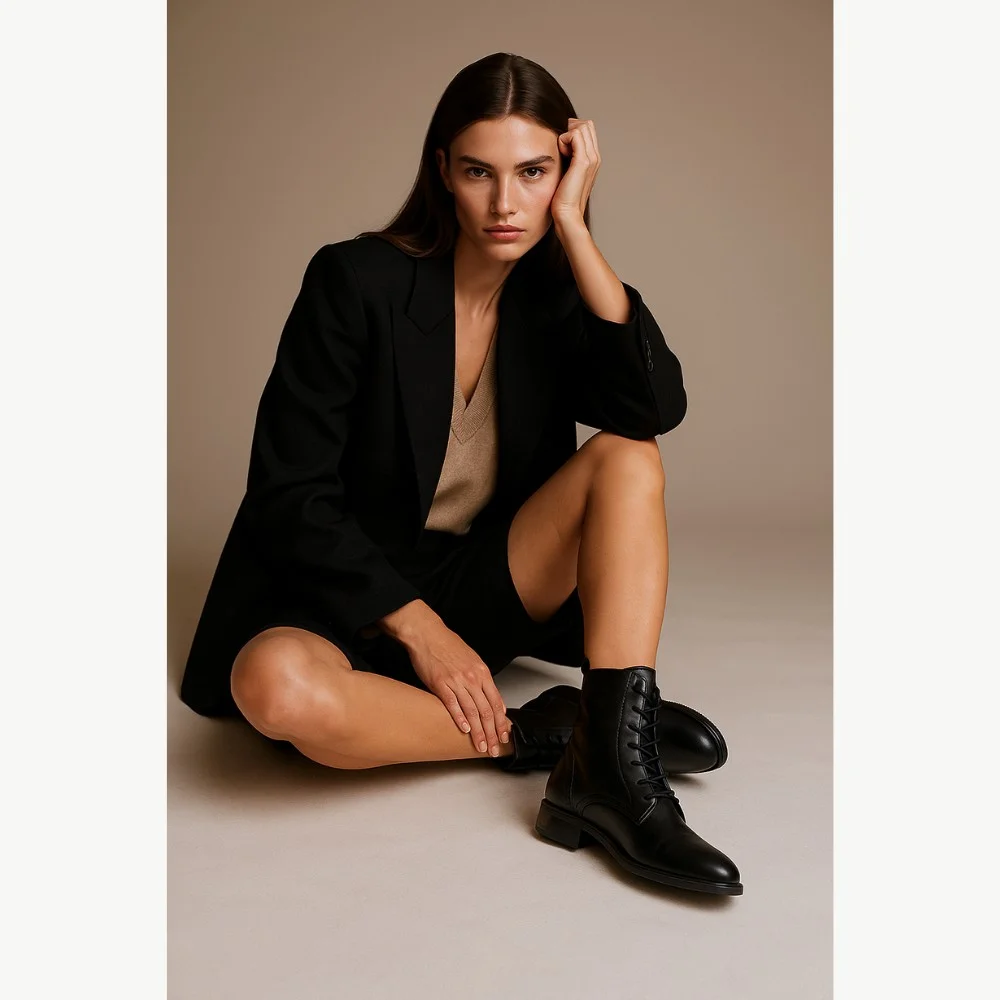 Women’s Black Classic Leather Boots Simen 7328a czarny 5729