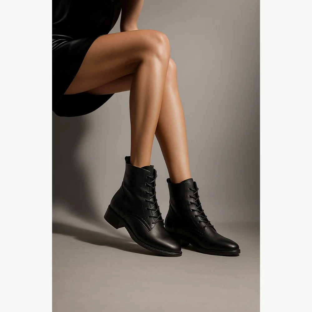 Women’s Black Classic Leather Boots Simen 7328a czarny 5729