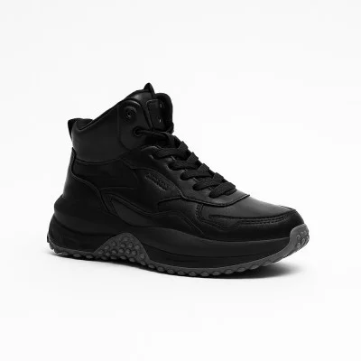 Fashionable women's black winter sneakers boots CROSBY 448178 09-01 5752 on fur made of genuine leather from the British brand in the style of Balenciaga Defender Black