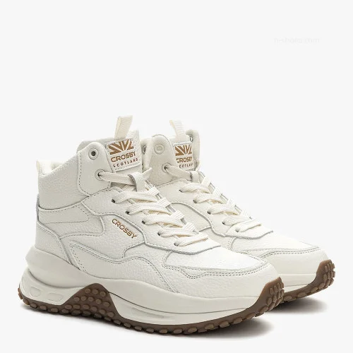 Women's winter boots sneakers made of genuine leather CROSBY 448178 09-03 5753 light milky shade wool lining in the style of Guess Micola
