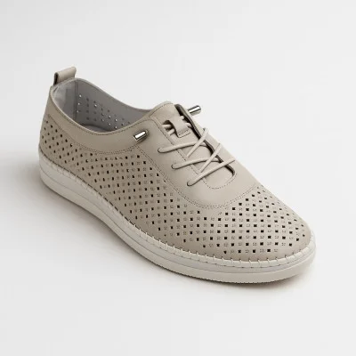 Women's beige leather summer loafers Anna Lucci 19484 1800 Silver Grey 5788 in genuine leather with perforations