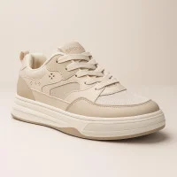 Women's fashionable skate beige sneakers CROSBY 457080 01-02W 5796 from the Bitcoin brand in the style of Lacoste Evo Logo Tongue