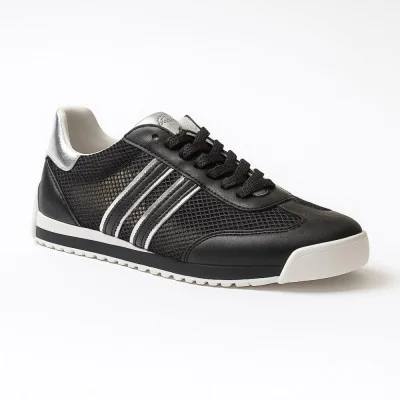 Women's black and white sneakers KEDDO 857189-28-05E 5818 made of genuine leather breathable with perforation for summer in the style of adidas Samoa