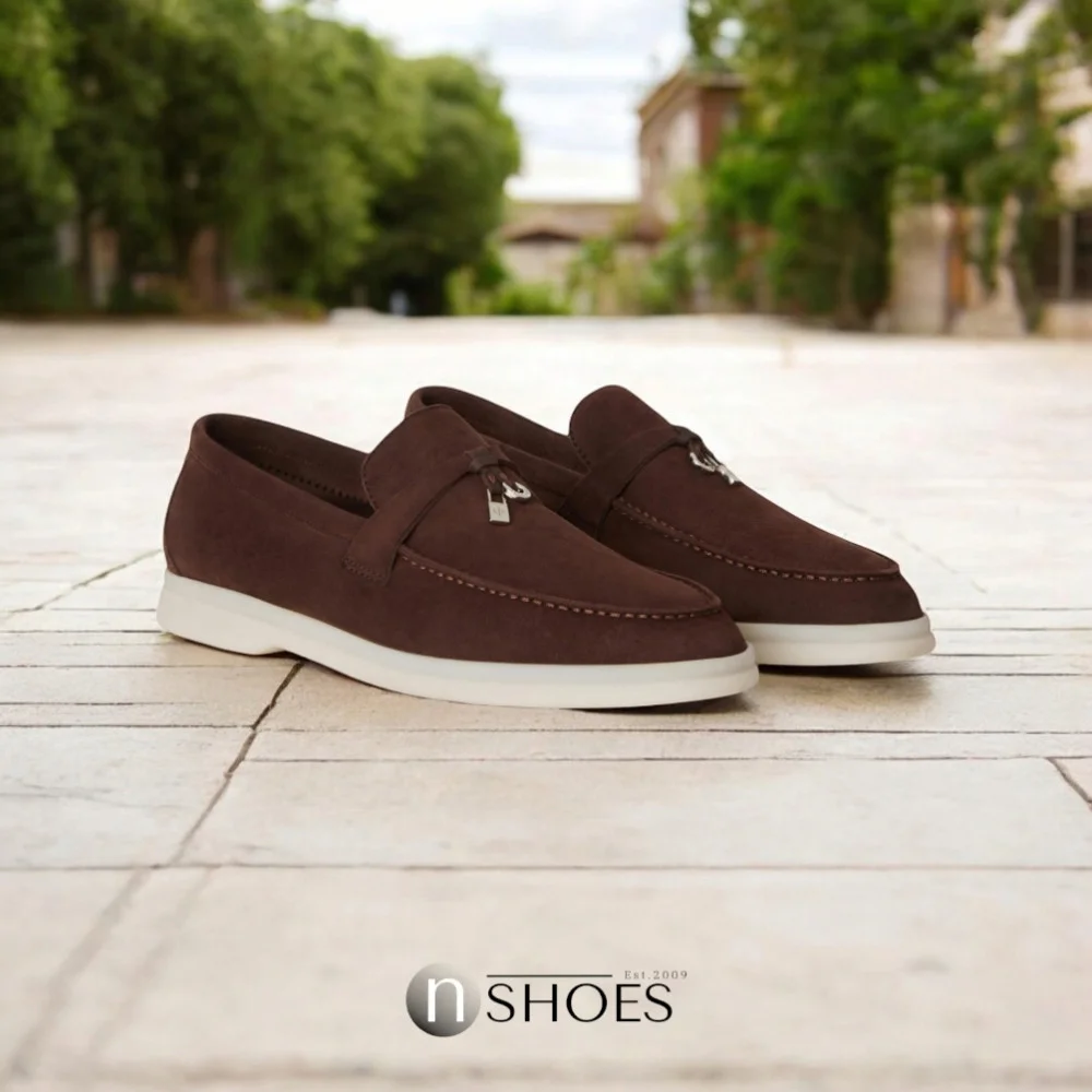 Женские модные коричневые лоферы Loro Piana модель 5842