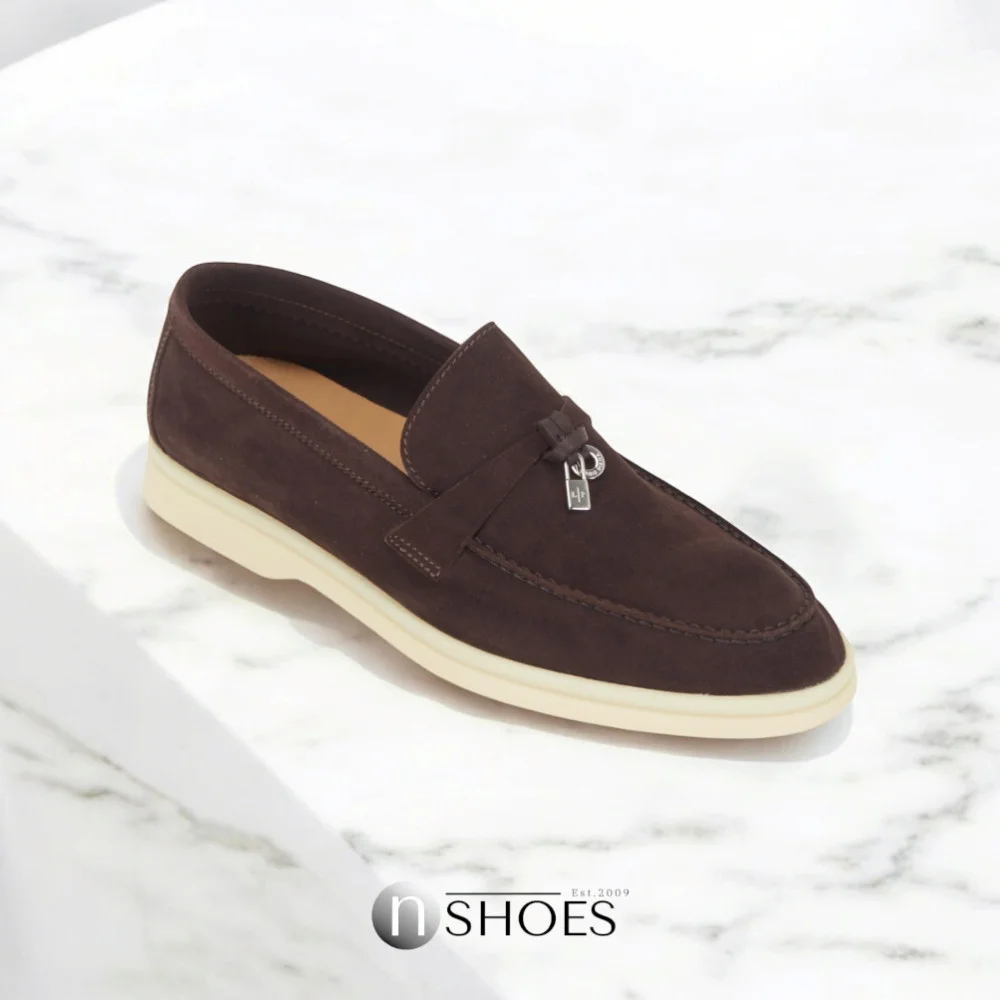 Женские модные коричневые лоферы Loro Piana модель 5842