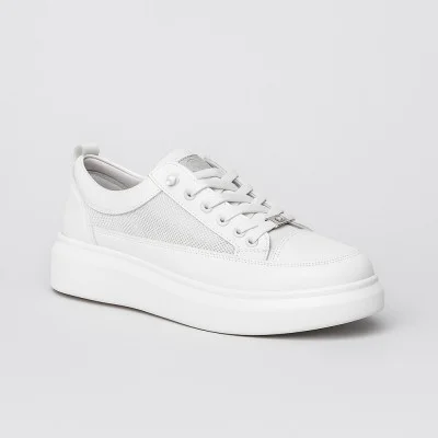 Women's white sneakers ALLSY Lonza 197160 zxl3909-1 white-grey 5843 summer made of genuine leather with side perforation