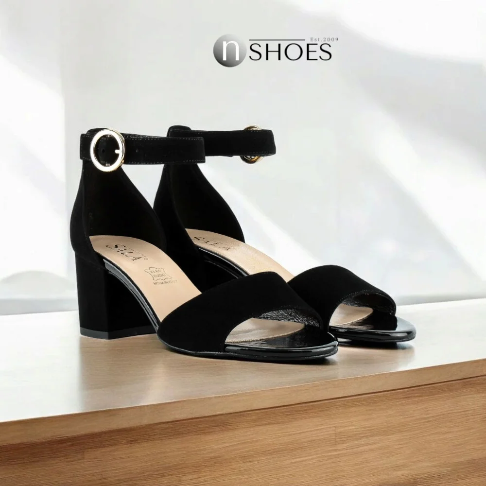 Women's suede sandals with medium heels SALA (Poland) model 5864