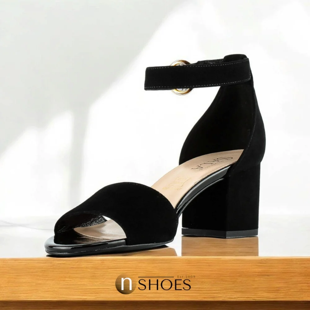 Women's suede sandals with medium heels SALA (Poland) model 5864