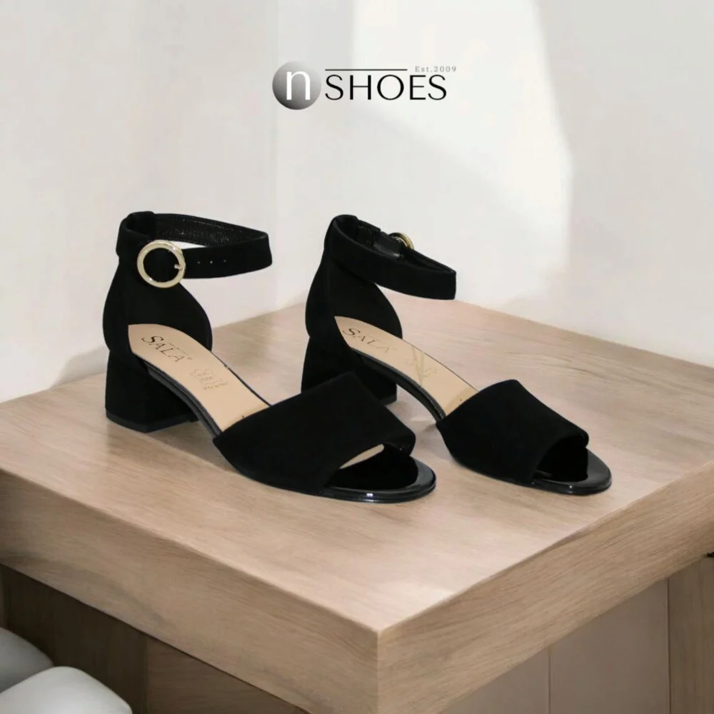Women's suede sandals with medium heels SALA (Poland) model 5864