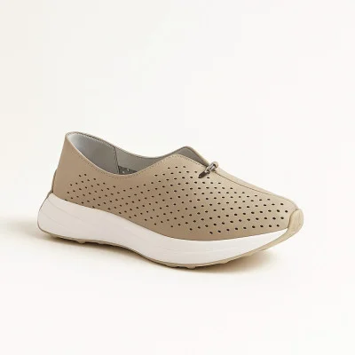 Women's comfortable beige leather moccasins Allsy 195322 bw1009-2 beige 5871 for summer made of genuine leather with perforation