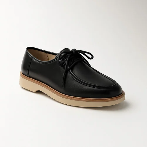 Women's black comfortable leather oxford shoes with laces Anna Lucci 200019 5872 demi-season made of soft genuine leather in the style of Georgia Rose Derby