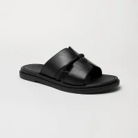 Женские стильные черные шлепанцы Romax Comfort 0861 5873 из натуральной кожи с декоративной вставкой, украшенной стразами