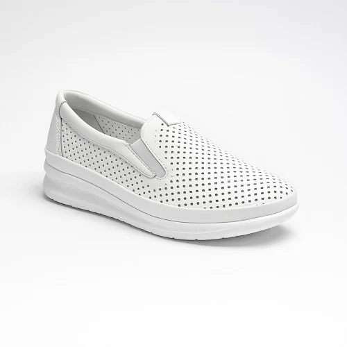 Women's comfortable white platform moccasins Anna Lucci 198009 24154 white 5878 made of genuine leather with perforation without laces from a Turkish factory