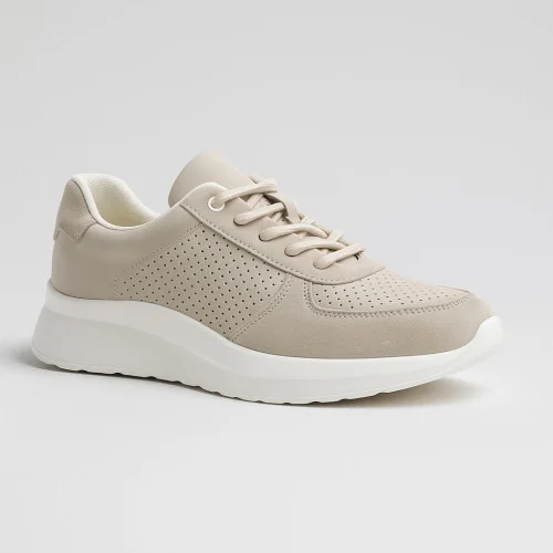 Women's comfortable beige moccasins sneakers Allsy 197817 gr2421-2 5881 beige made of genuine suede leather with perforation on the platform